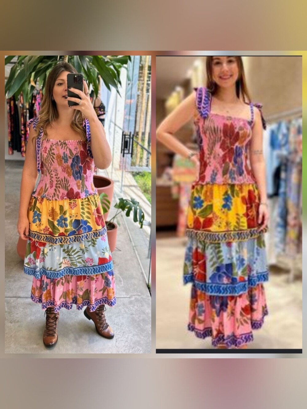 FARM Rio Pink Multi Floral Tiered Maxi Dress